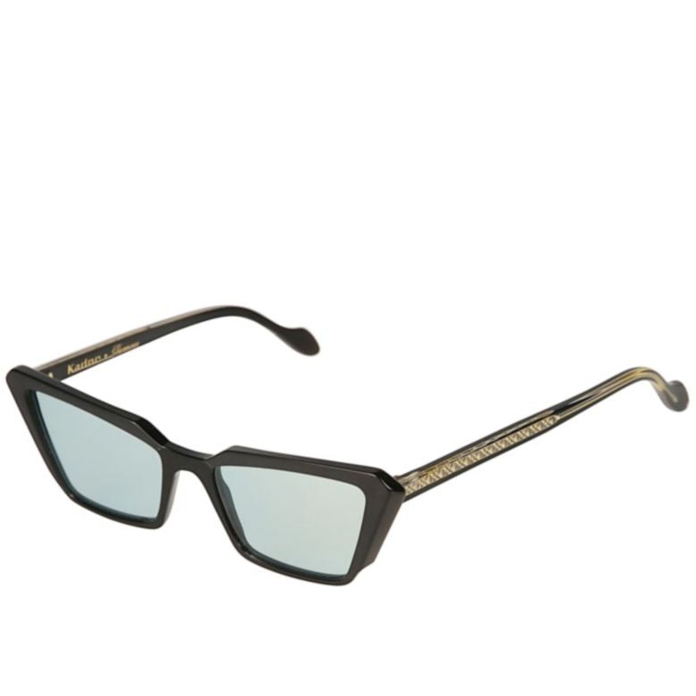 Butterfly Glamour-S Angular Black Sunglasses with Textured Gold-Tone Temples