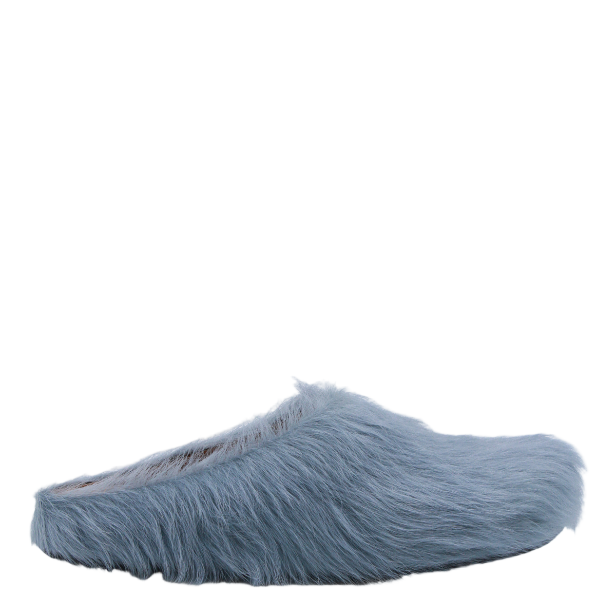 Fur-Textured Blue Slip-On Sandals