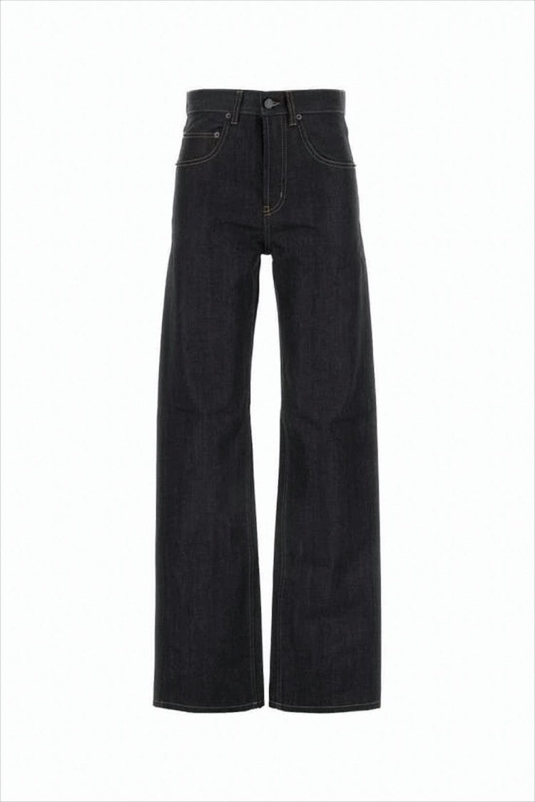 Wide-Leg High-Waist Dark Indigo Denim Pants