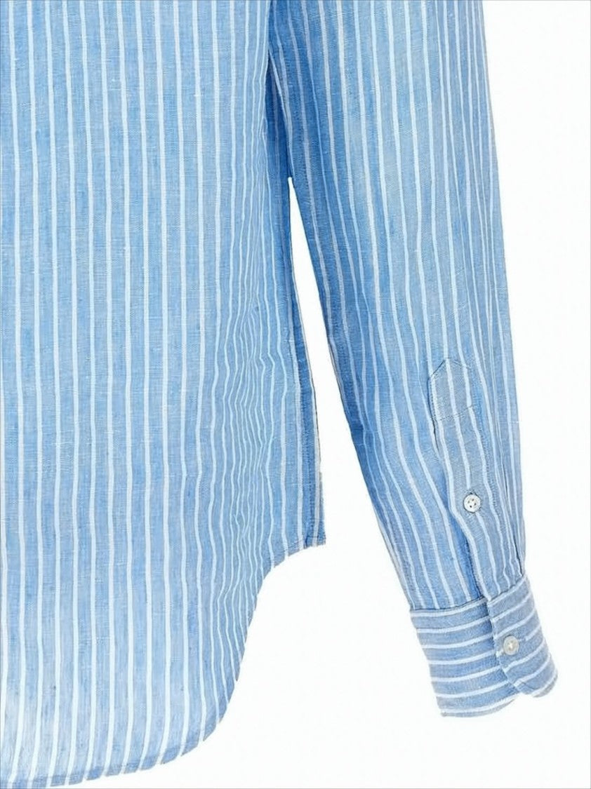 Long-Sleeved Button-Up Linen Shirt With Vertical Stripes