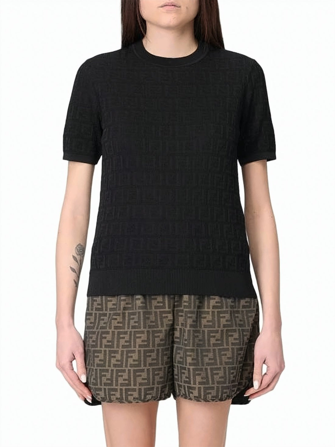 Textured Fitted Short-Sleeved Top