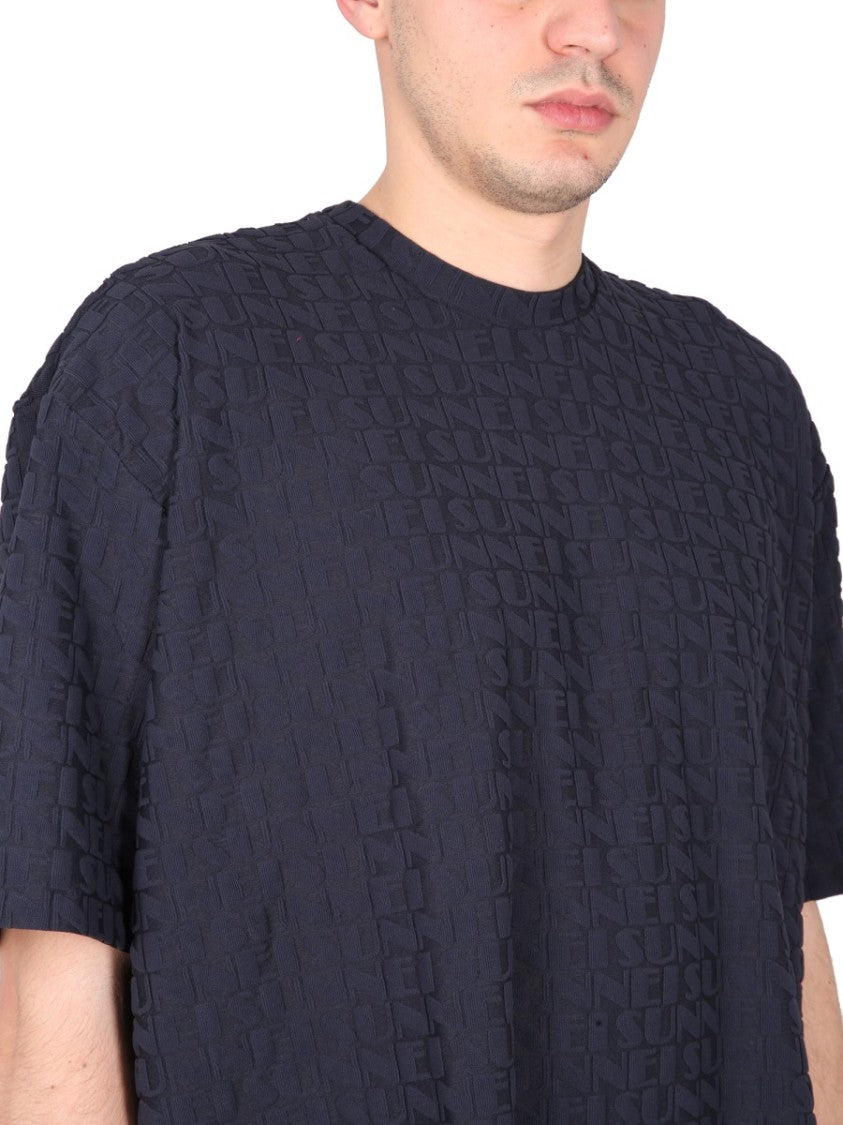 Textured All-Over Logo Crewneck T-Shirt