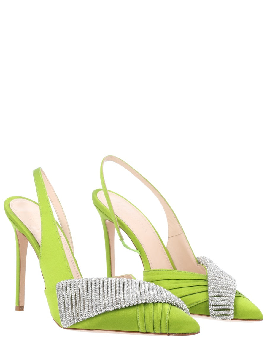 Lime Green Pointed Toe Satin Slingback Heels