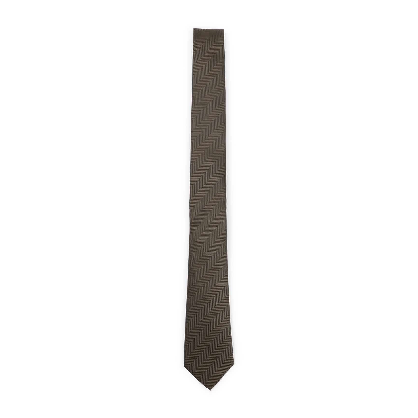 Narrow Brown Mulberry Silk Tie with Herringbone Pattern
