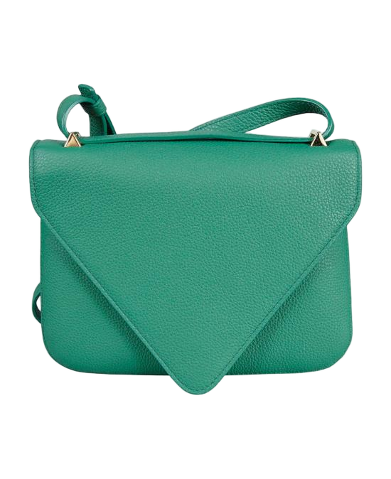 Structured Green Leather Crossbody Bag with Bold Chain Detail