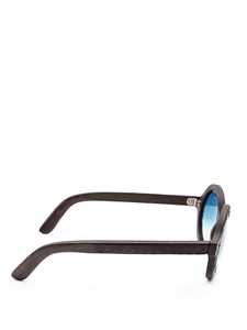 Round Black Leather WHEEL PITONE Optical Frames with Gradient Blue Lenses