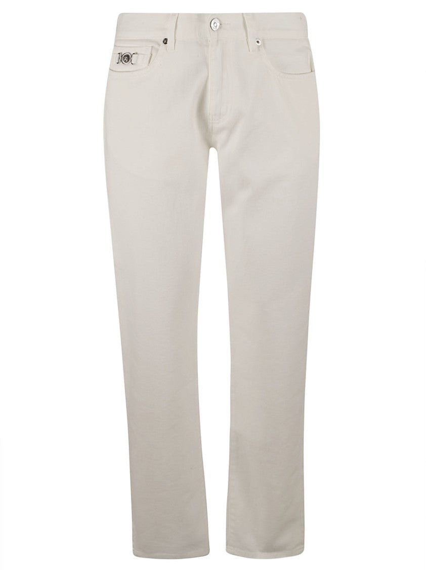 Straight-Leg White Denim Jeans With Design