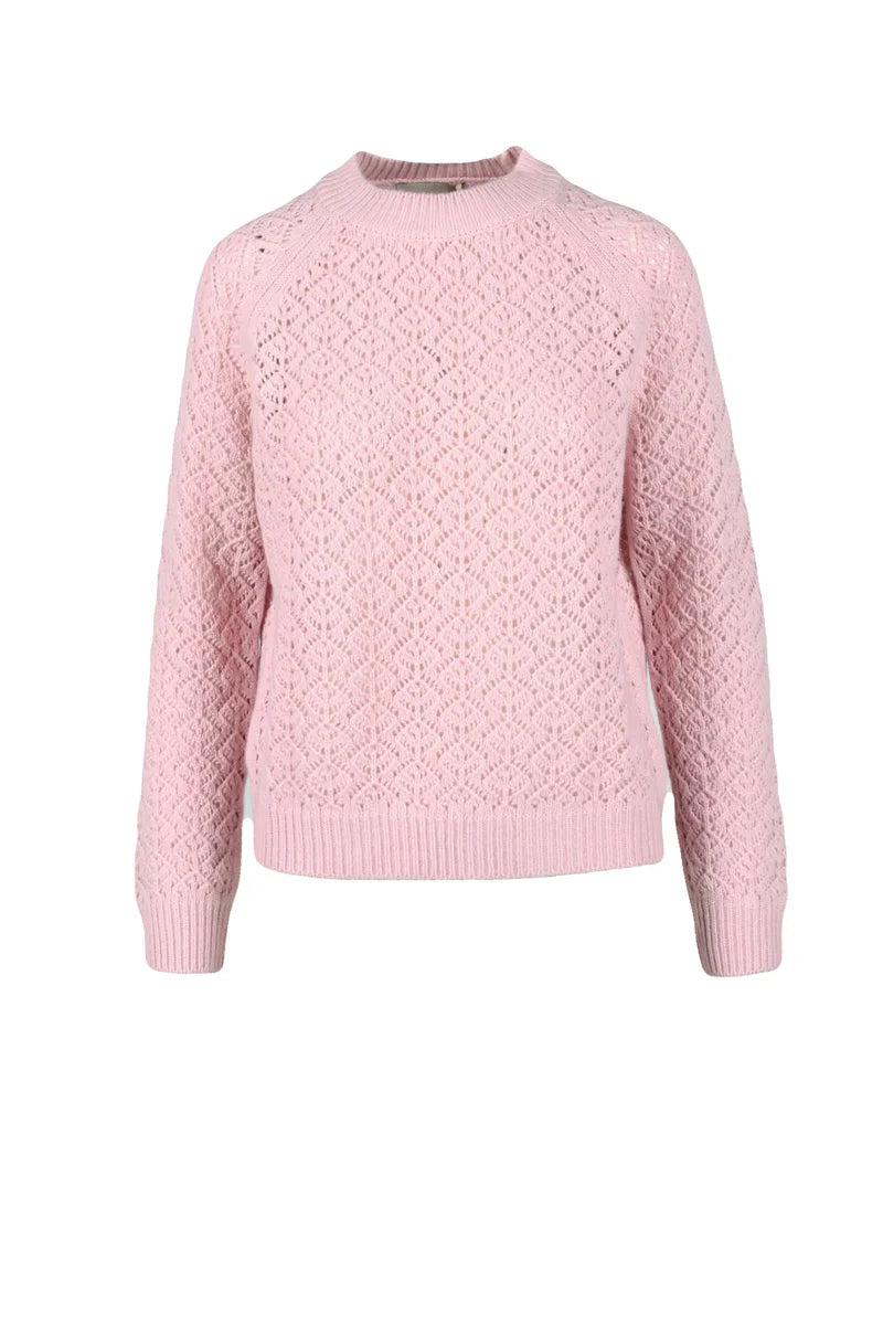 Lace-Pattern Knit Sweater with Crew Neckline