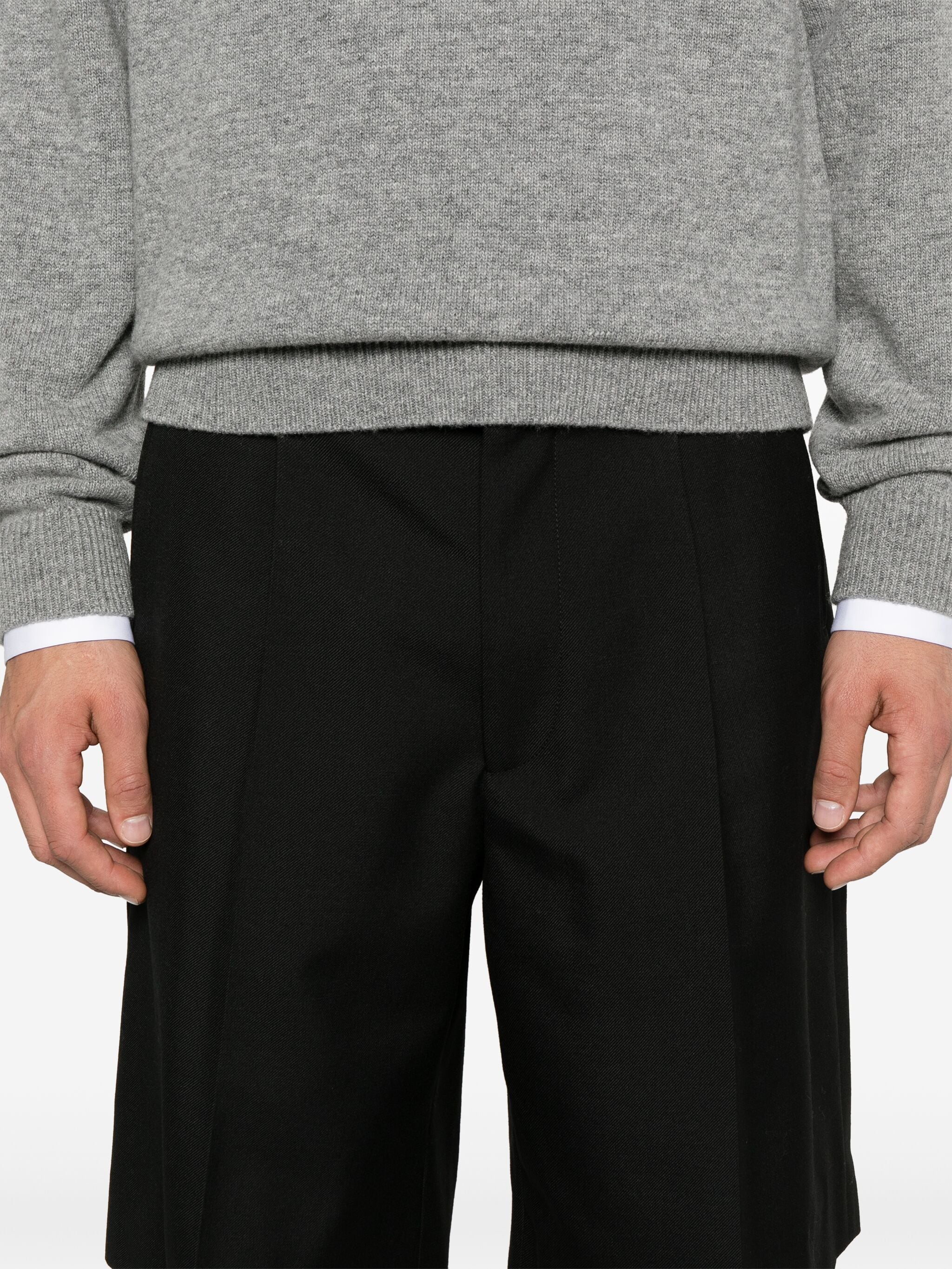 Black Twill Wool Blend Tailored Shorts