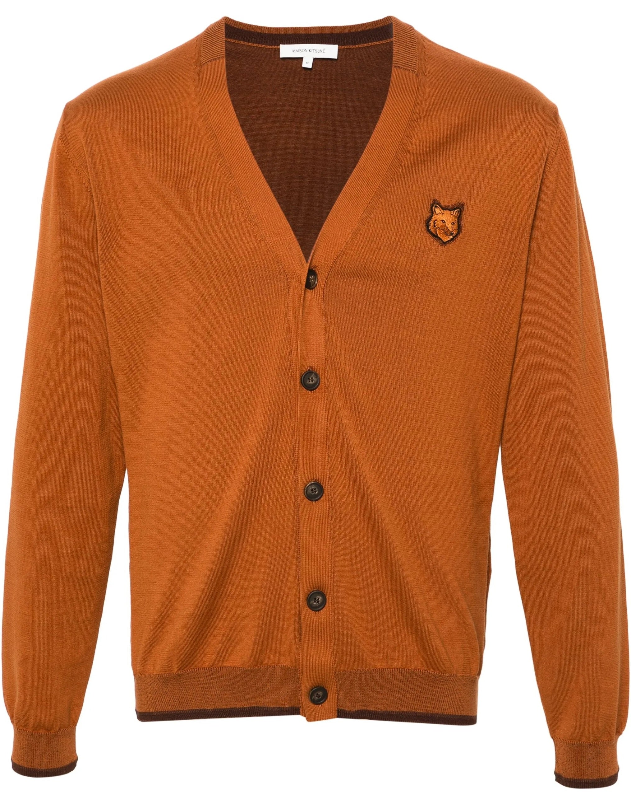 Cotton V-Neck Cardigan With Ribbed Details And Iconic Emblem