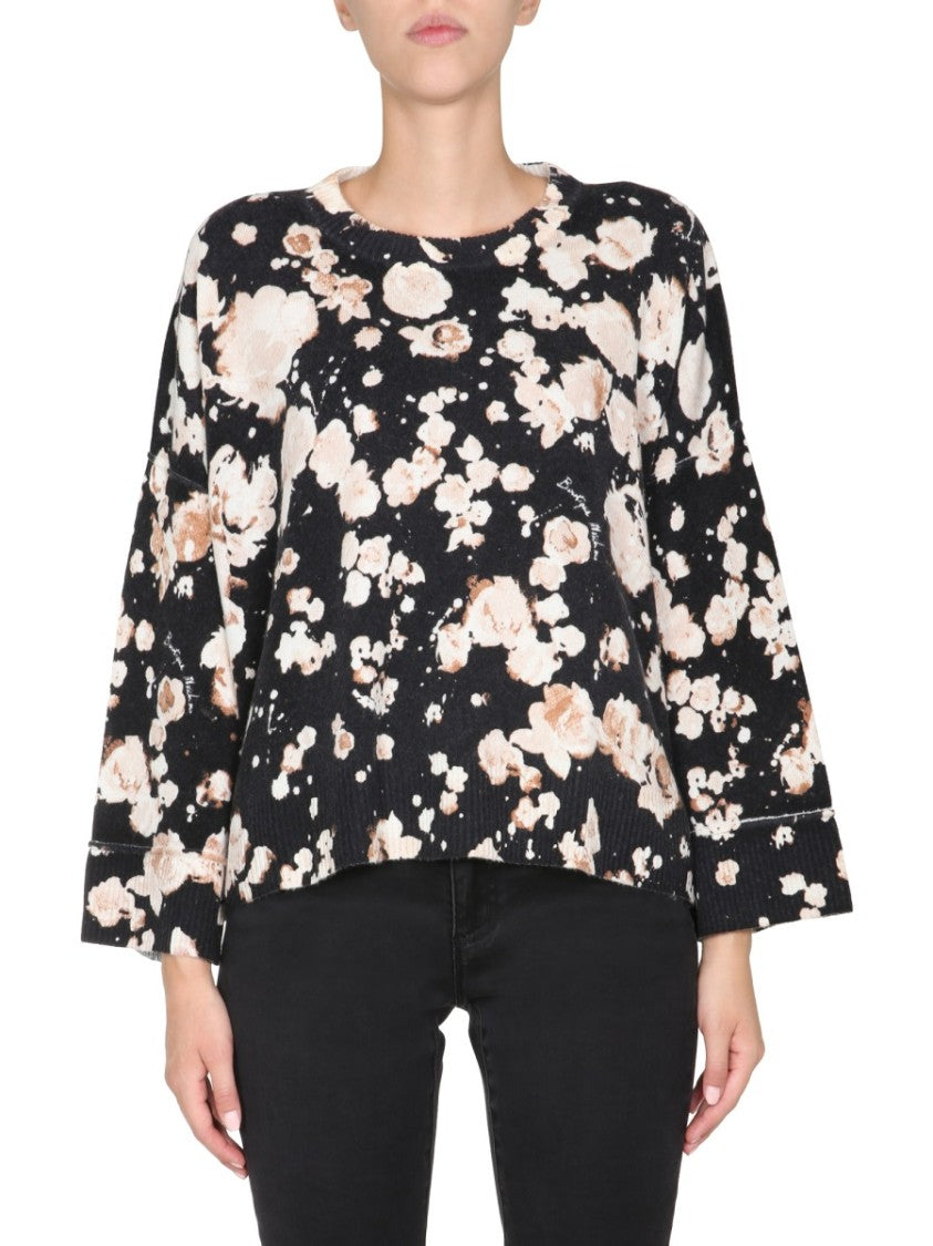 Relaxed Fit Floral Patterned Wool Mix Sweater