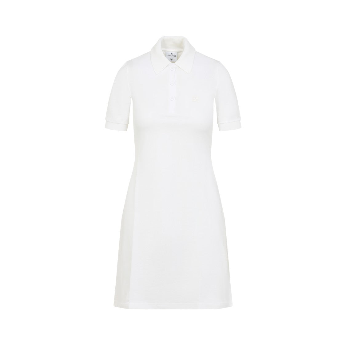 A-Line White Cotton Dress With Polo Collar