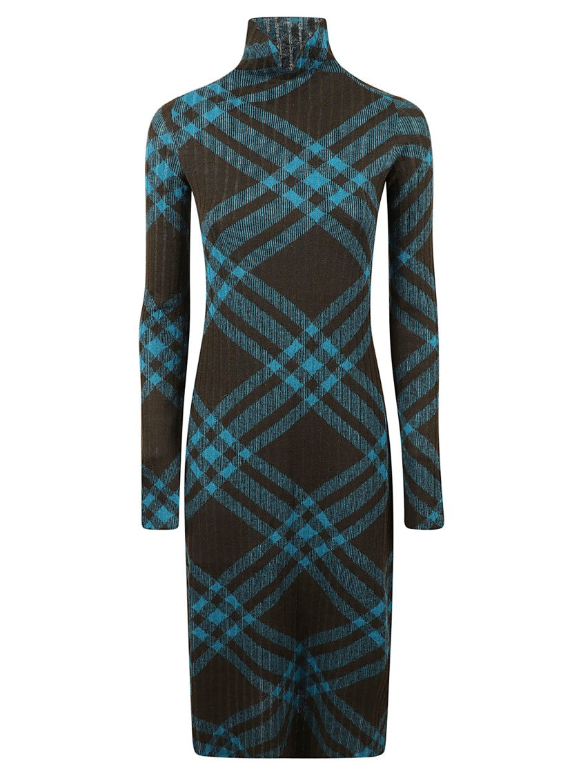 Fitted Plaid Dress With High Neck