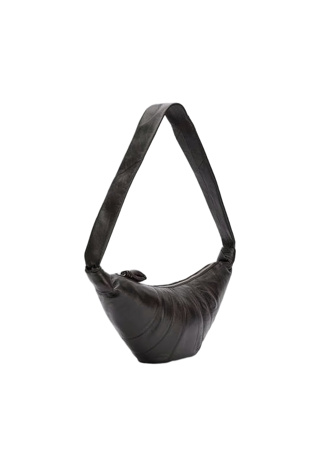 Crescent-Shaped Black Lambskin Shoulder Bag with Padded Strap