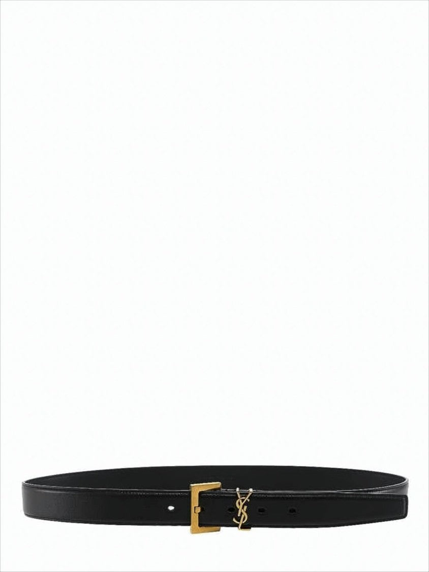 Slim Black Calf Leather Belt with Gold-Tone Buckle
