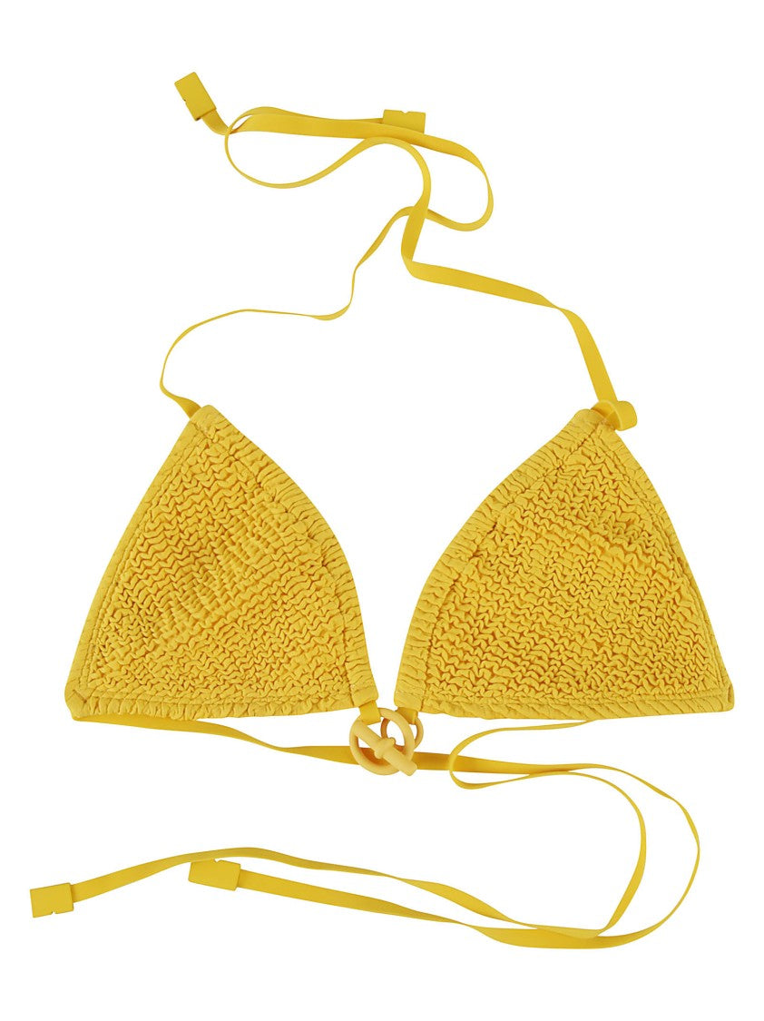 Textured Triangle Bikini Top With Gathered Fabric