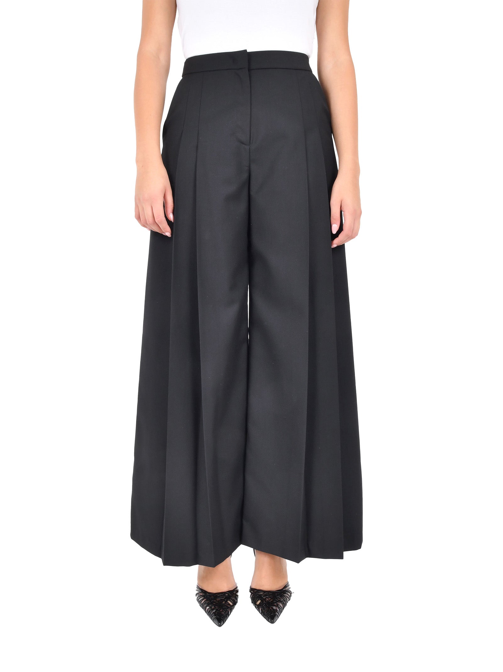Cropped Wide-Leg Trousers With Double Pleats