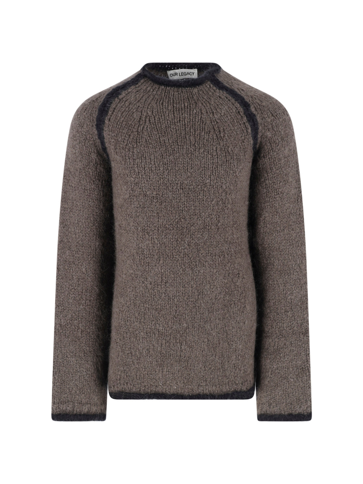 Grey Chunky Knit Contrast Trim Sweater