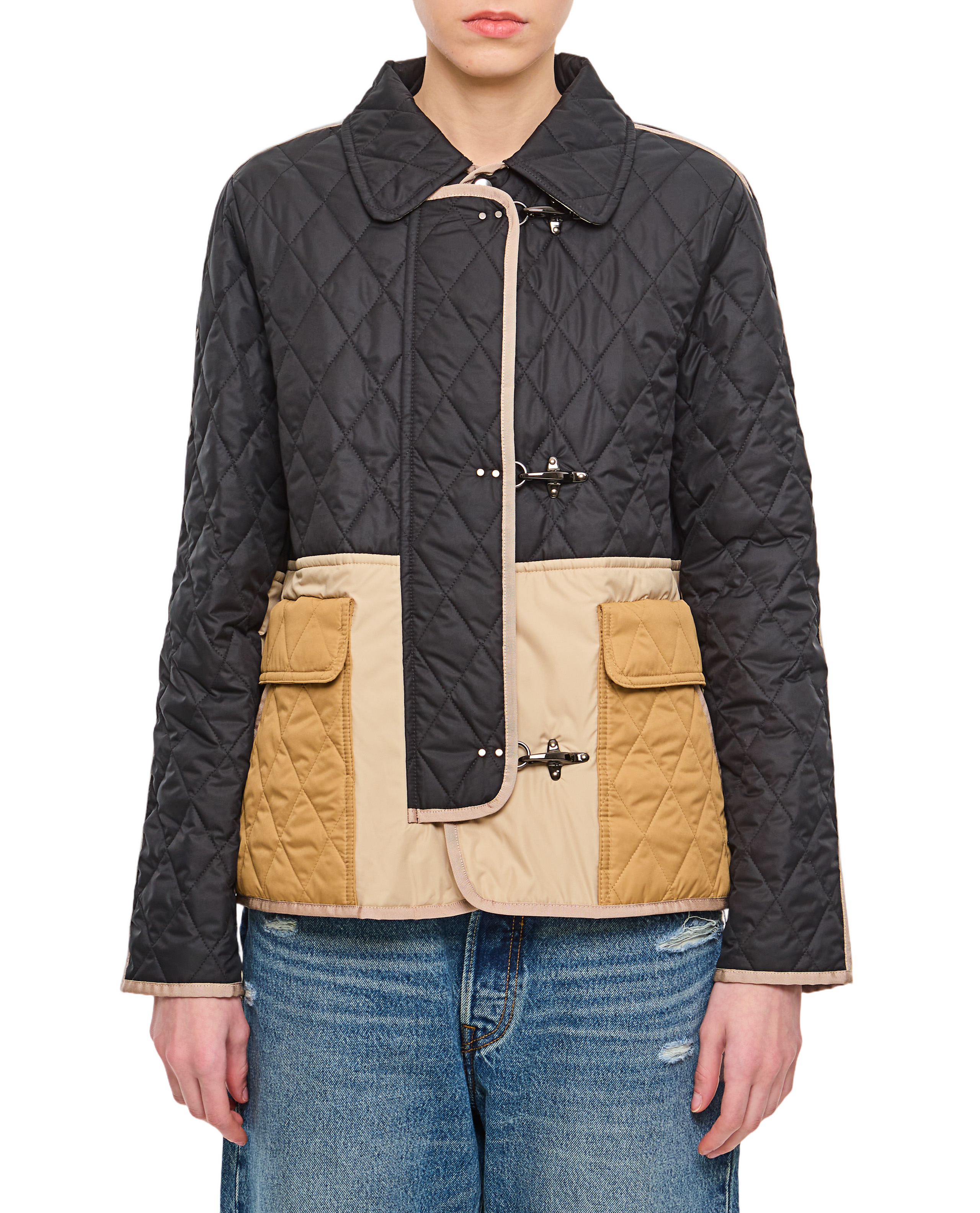 Boxy Quilted Jacket With Color-Blocked Design