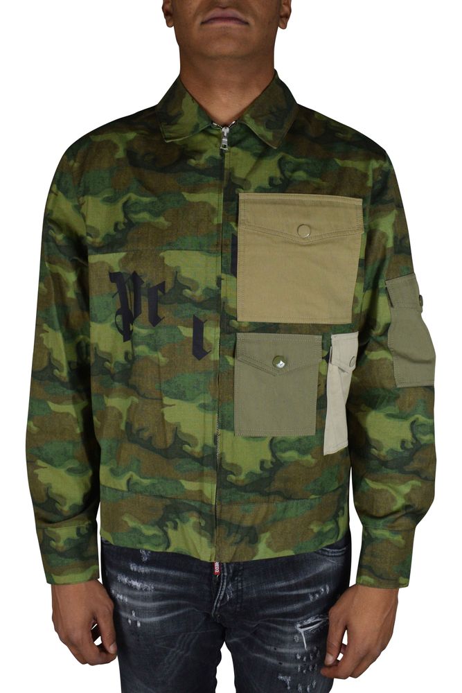 Military Green Camouflage Jacket With Classic Collar