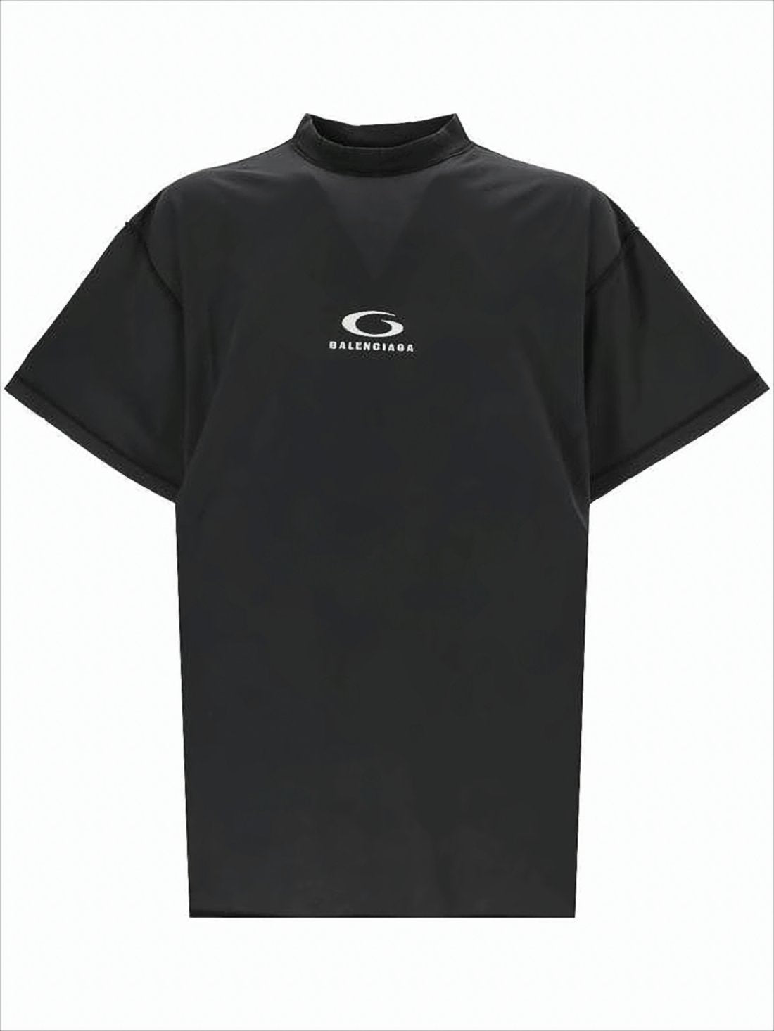 Relaxed-Fit Black T-Shirt with High Neckline