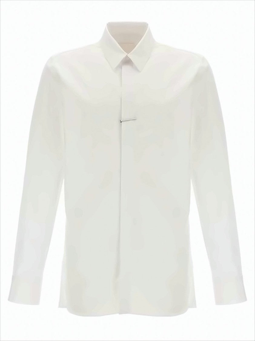 Tailored Long-Sleeve Shirt with Concealed Placket and Minimalist Detail