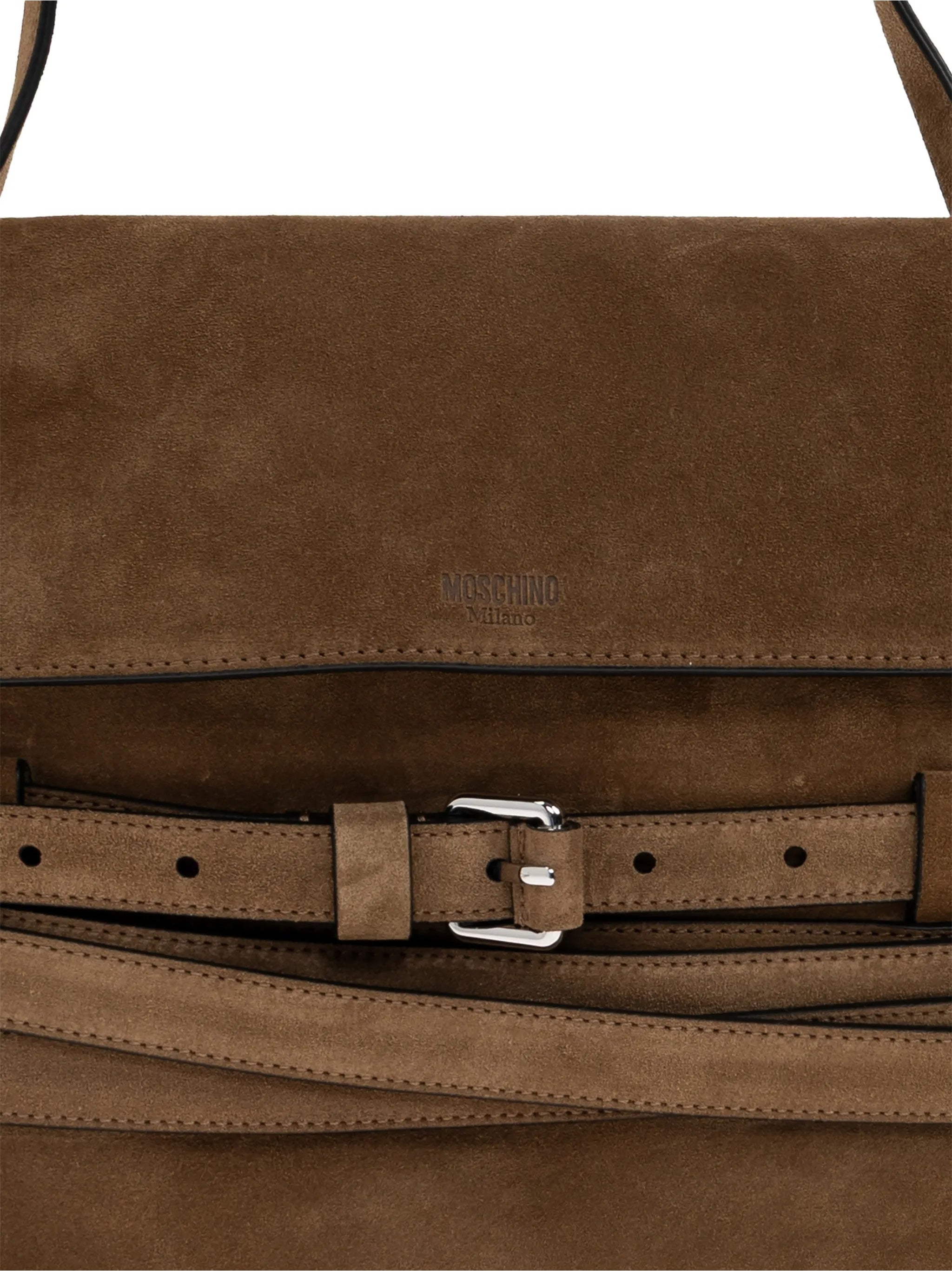 Brown Large Rectangular Suede Handbag With Belts