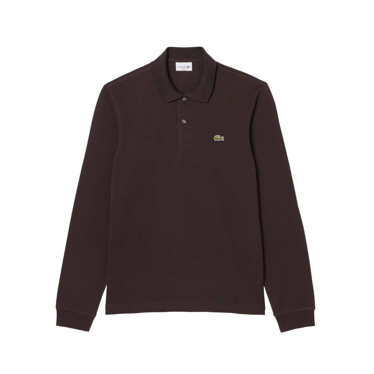 Brown Long Sleeves Polo with Mother-of-Pearl Button Placket