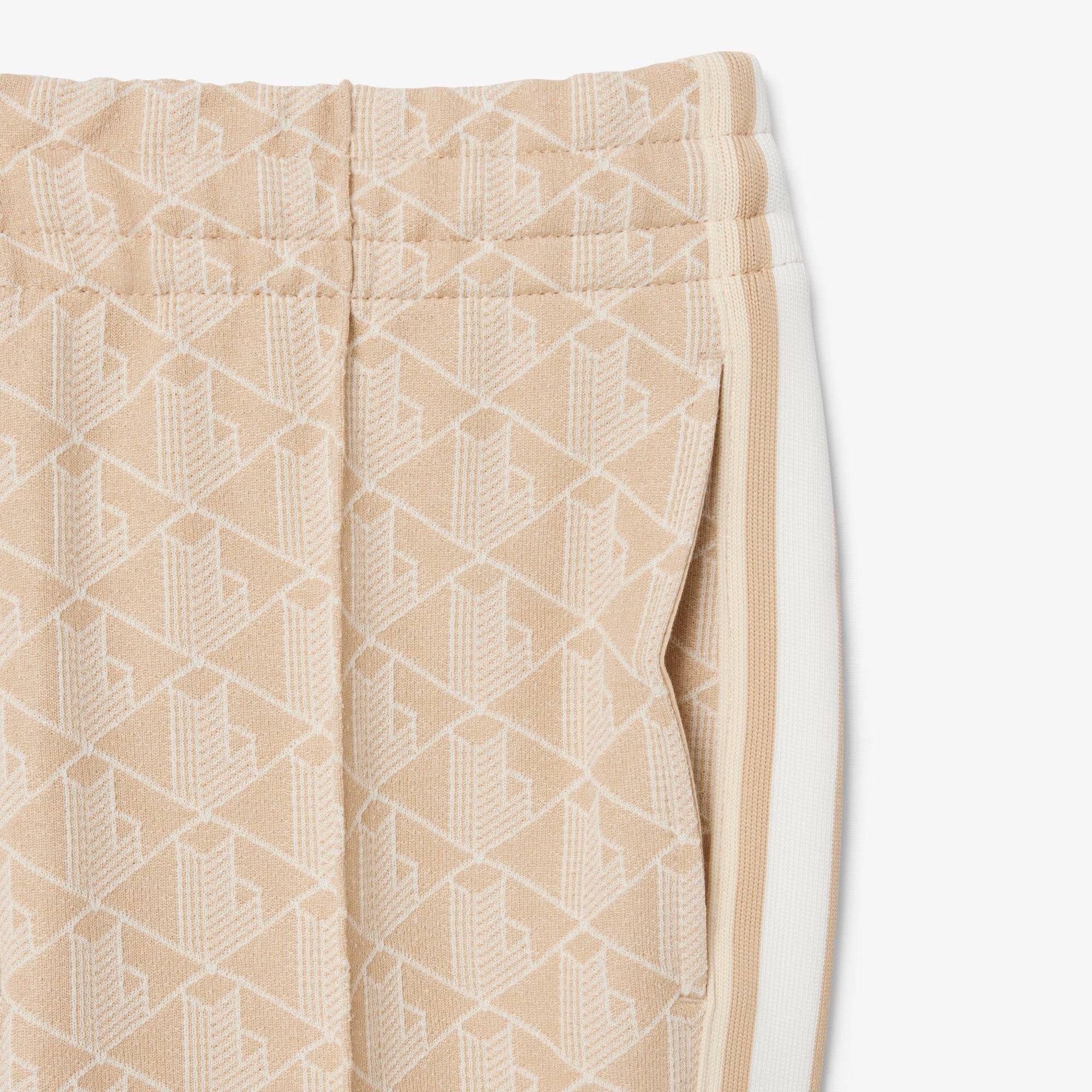 Beige Knit Wide-Leg Pants with Geometric Pattern