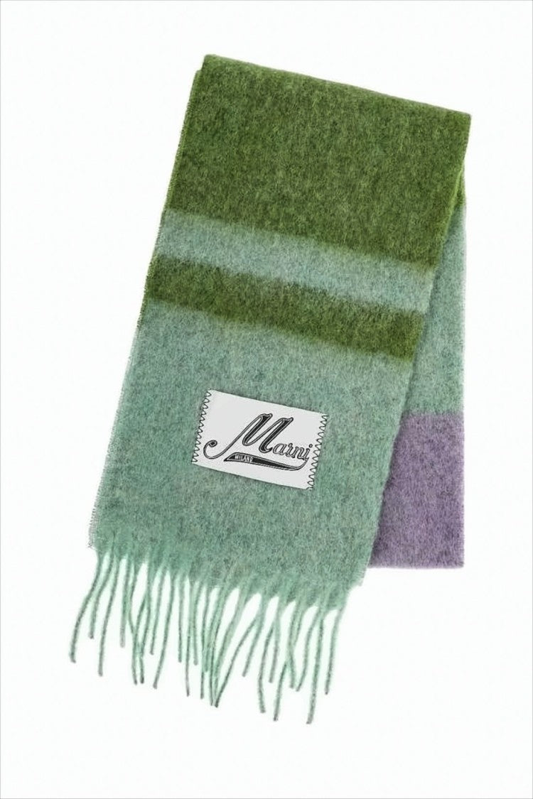 Color-Block Fringed Scarf in Alpaca and Mohair Blend