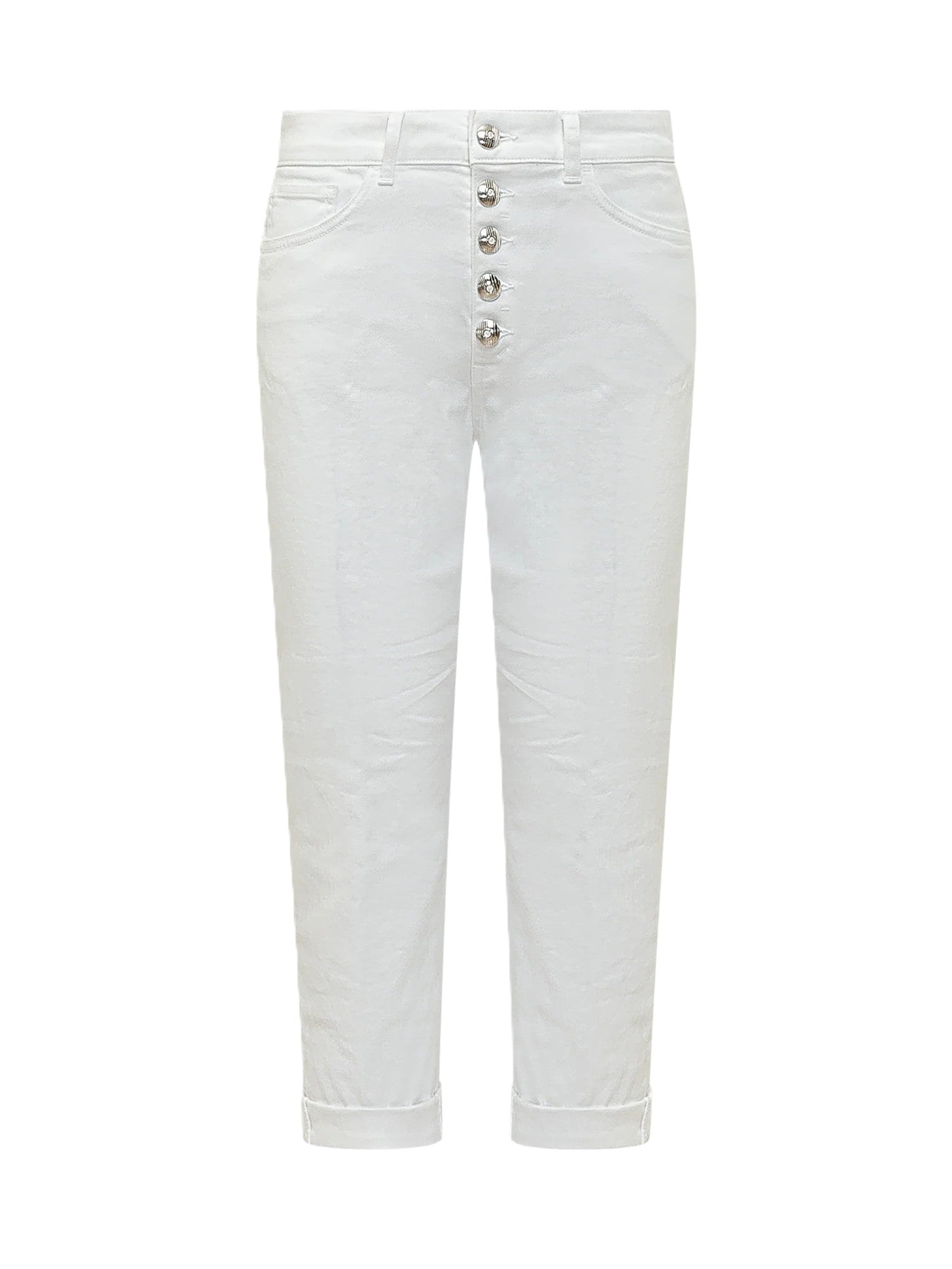 Cropped White Jeans with Button-Front Closure