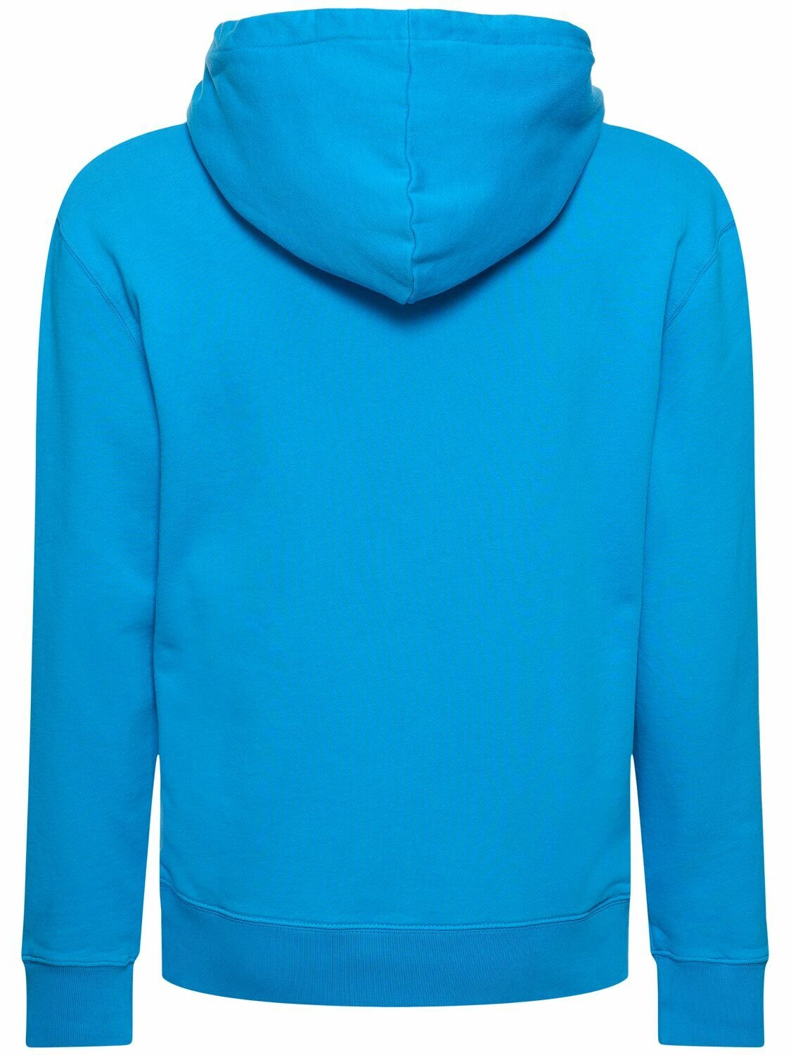 Bright Blue Cotton Hoodie With Embroidered Fox Logo