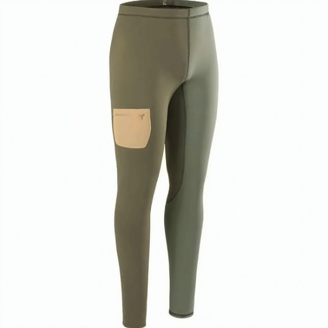 Slim-Fit Olive Green Leggings With Beige Patch Pocket
