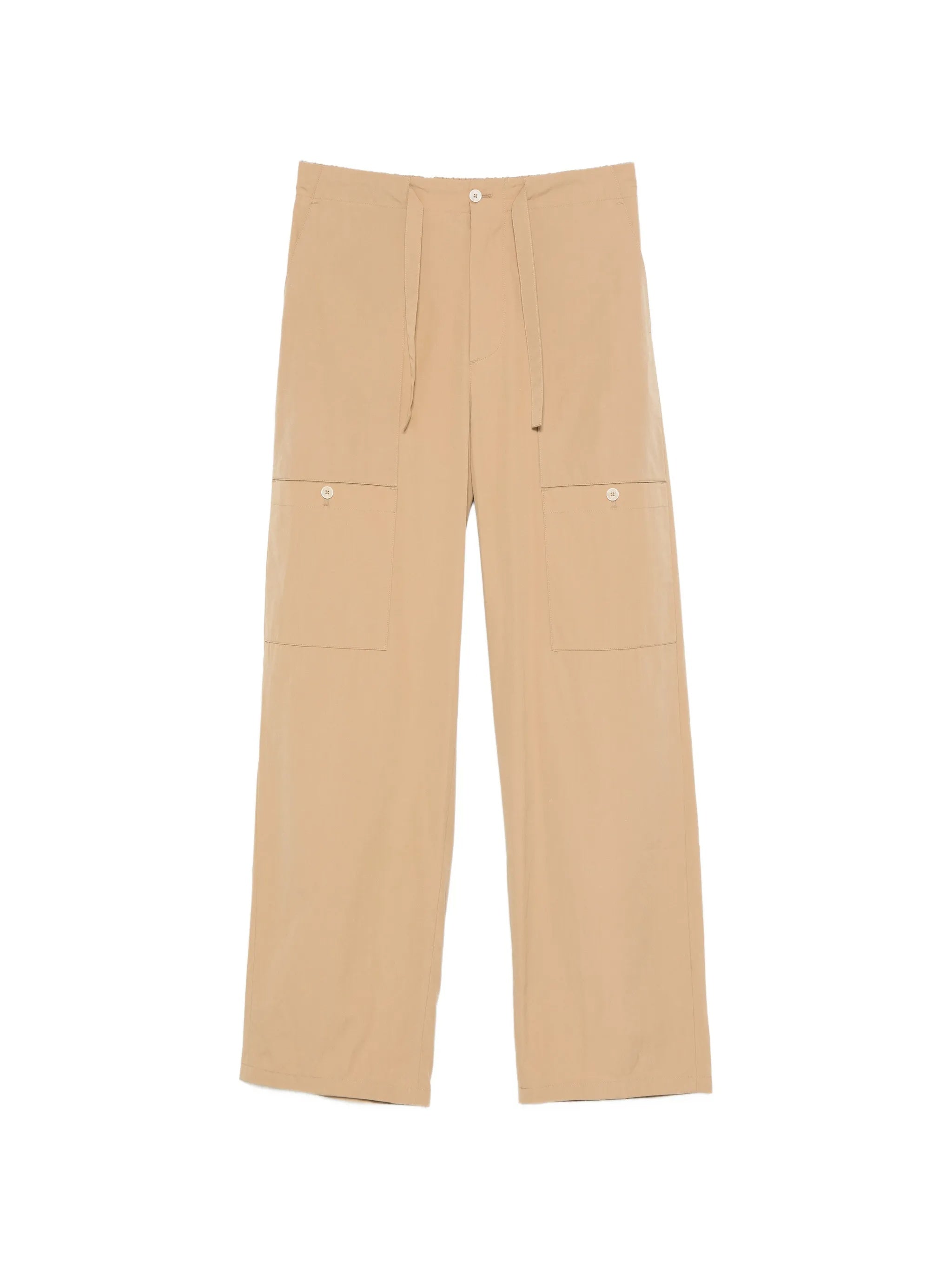 Beige Wide-Leg Tie Belt Pants