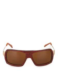 Rectangular Frame Sunglasses with Leather and Metal Accents