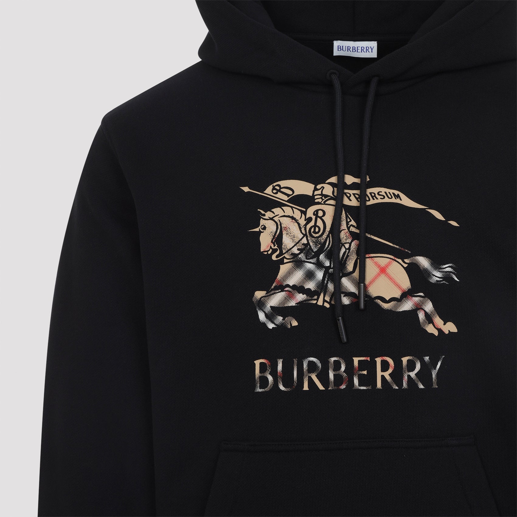 Black Cotton Hoodie With Iconic Horse Graphic