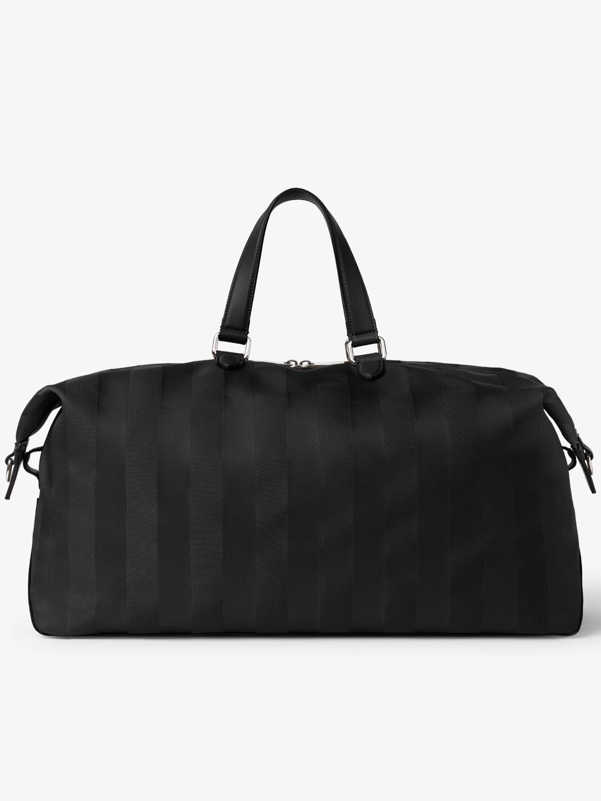 Matte Finish Black Duffle Bag with Striped Pattern and Silver Hardware