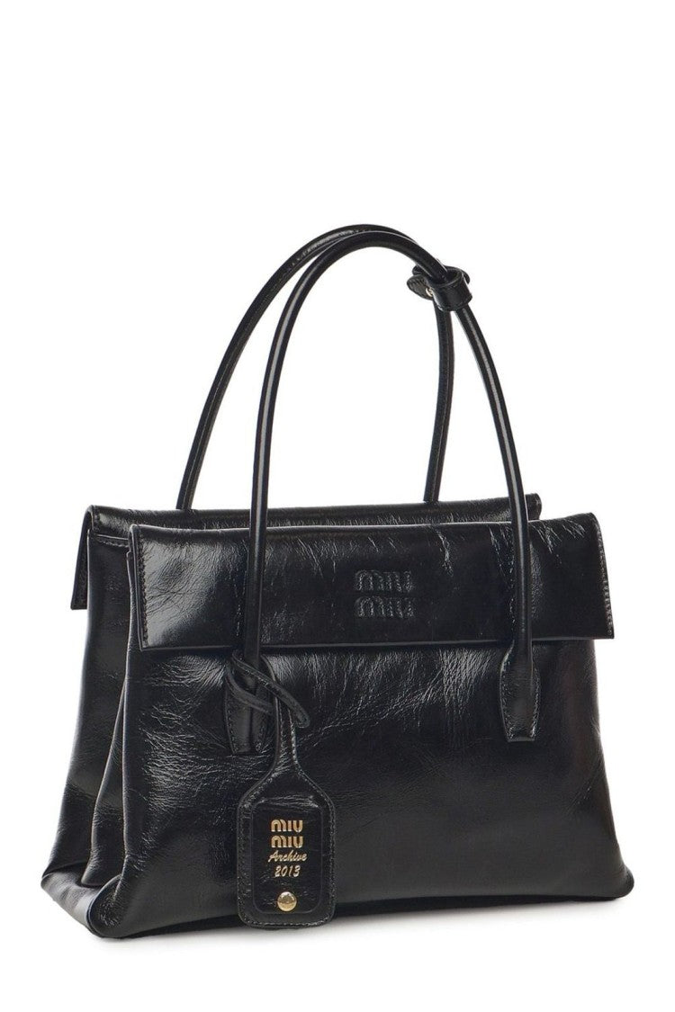 Structured Black Lambskin Tote with Finish