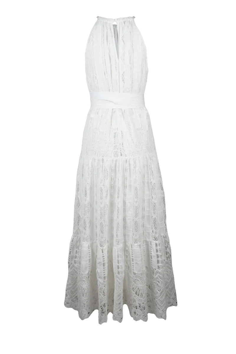 Long Macramé Dress - White