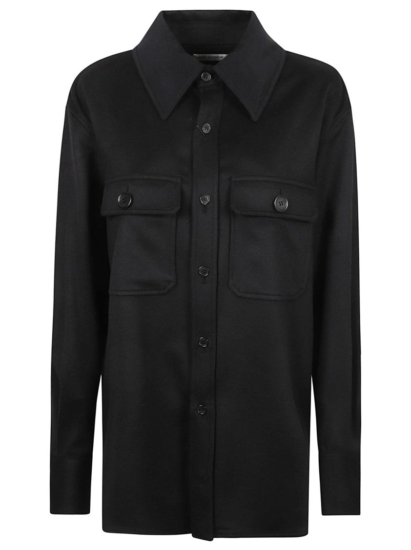 Button-Up Black Cashmere Shirt With Chest Pockets