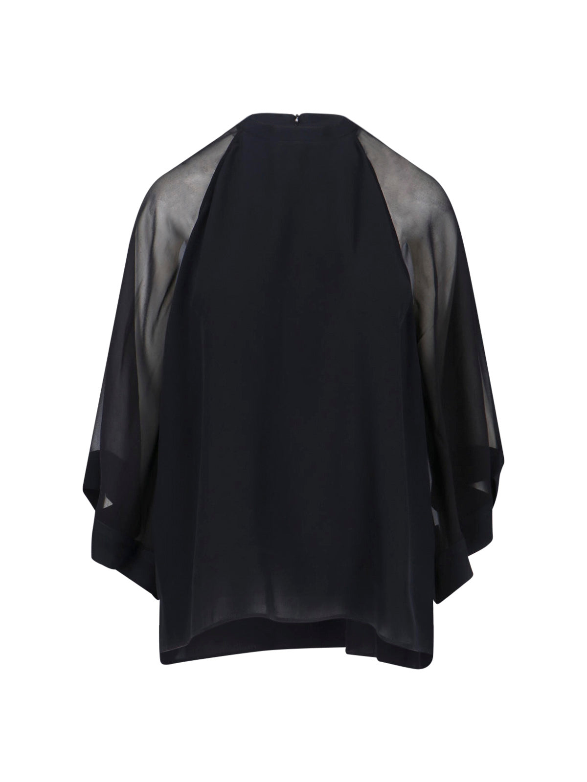 Black Raglan Sleeve Semi-Transparent Viscose Blouse