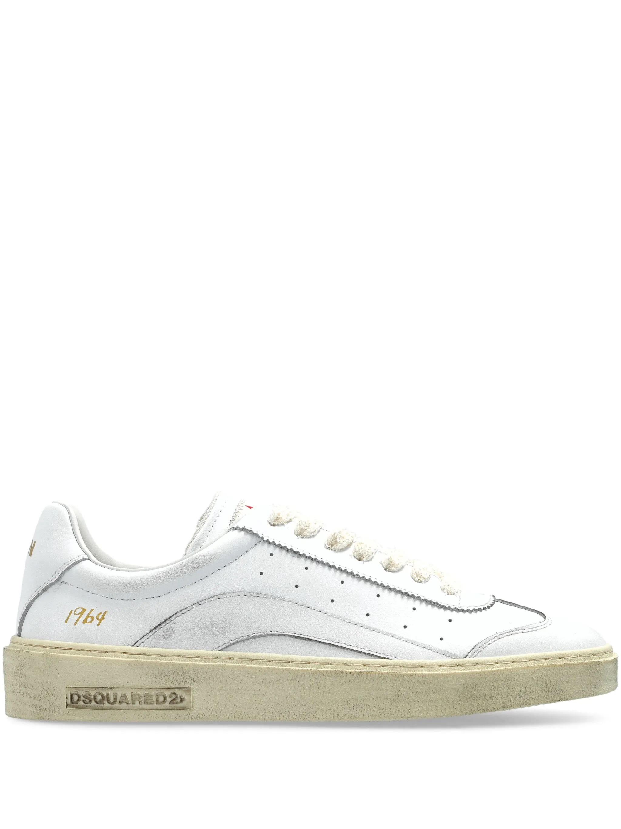 White Leather Distressed Sole Gold Sneakers