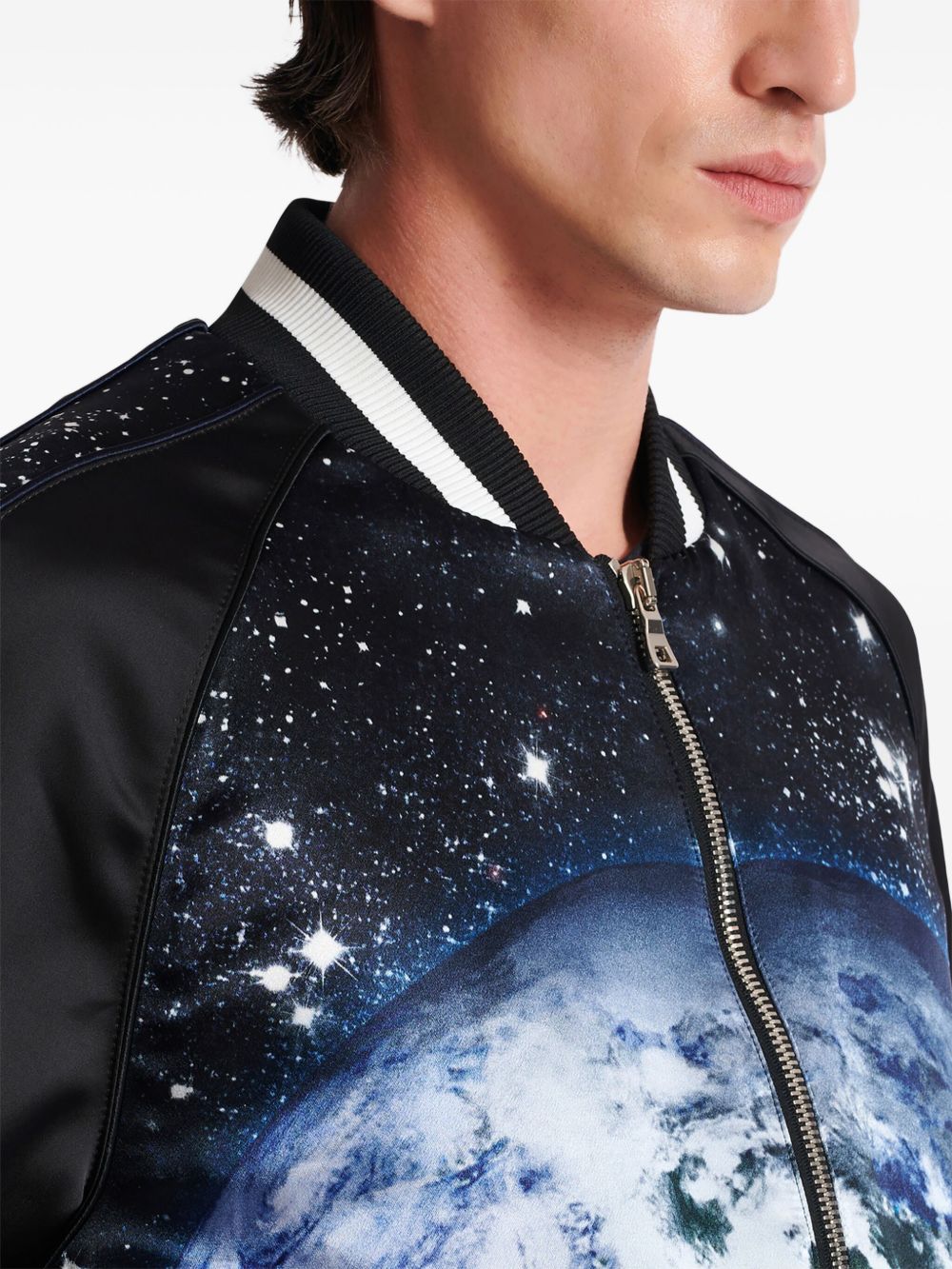 Graphic-Print Casual Jacket with Ribbed Details