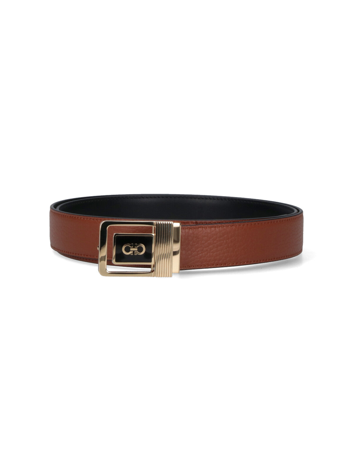 Reversible Logo Belt In Black Calfskin On One Side