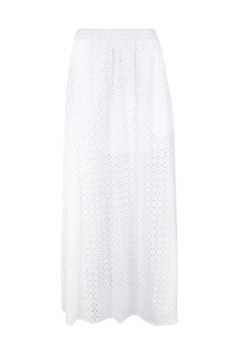 Midi-Length Skirt in Cotton Broderie Anglaise