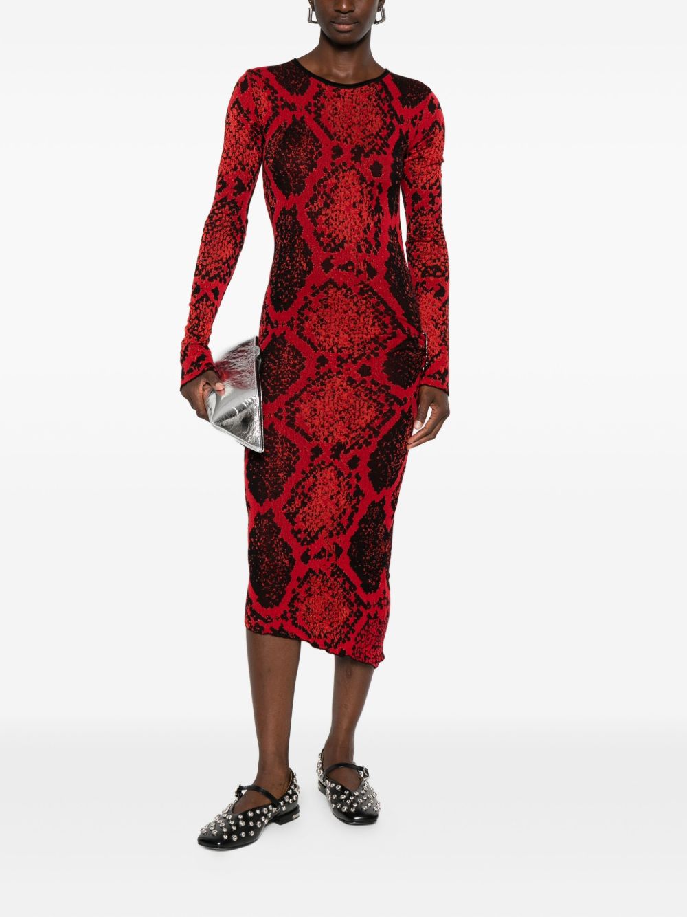 Python Print Midi Dress with Cut-Out Back