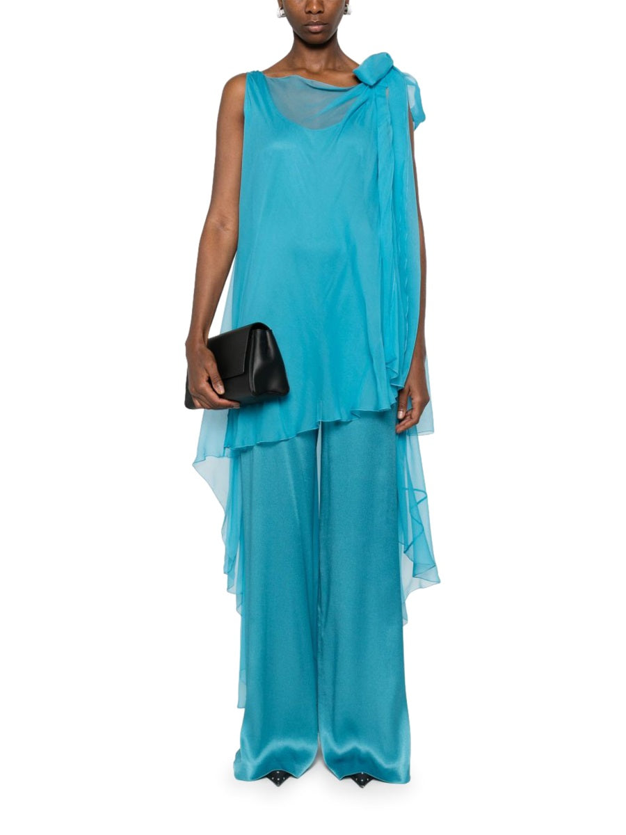 Flowing Silk Jumpsuit with Asymmetrical Overlay