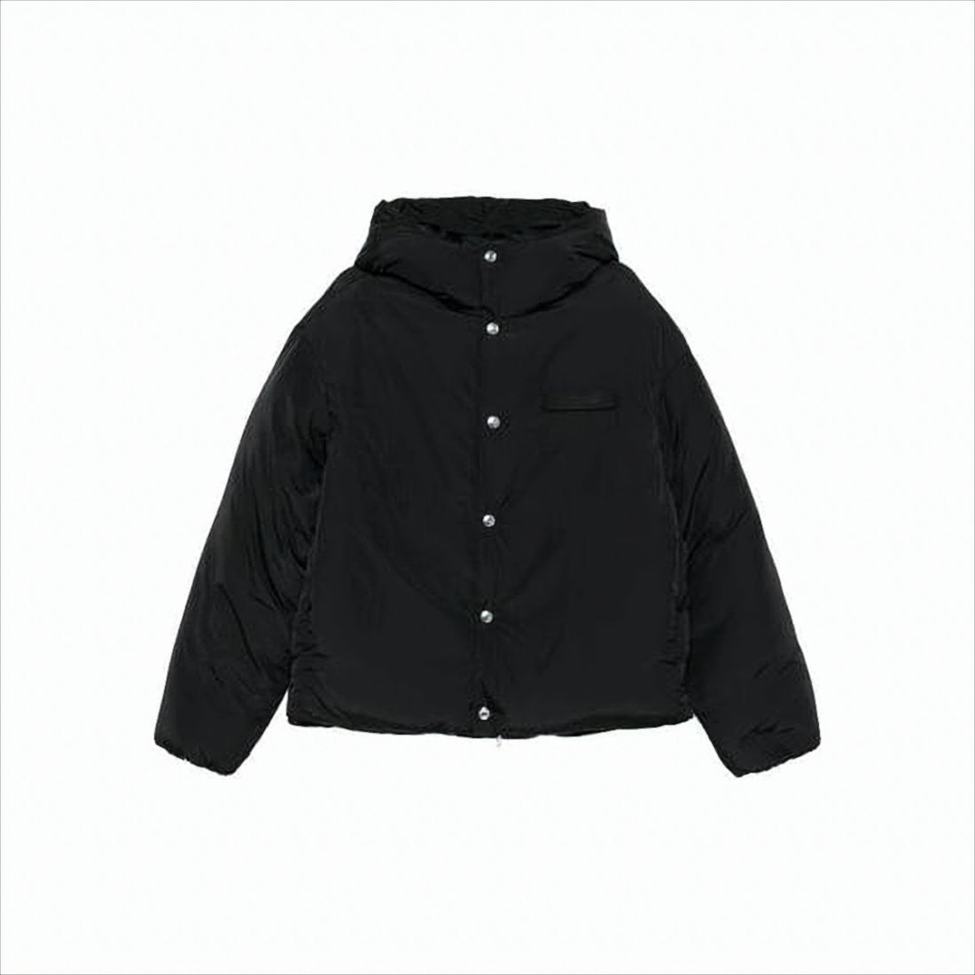 Boxy Black Padded Jacket with High Collar