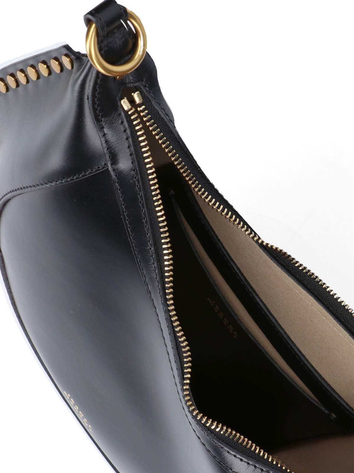 Crescent-Shape Black Leather Shoulder Bag