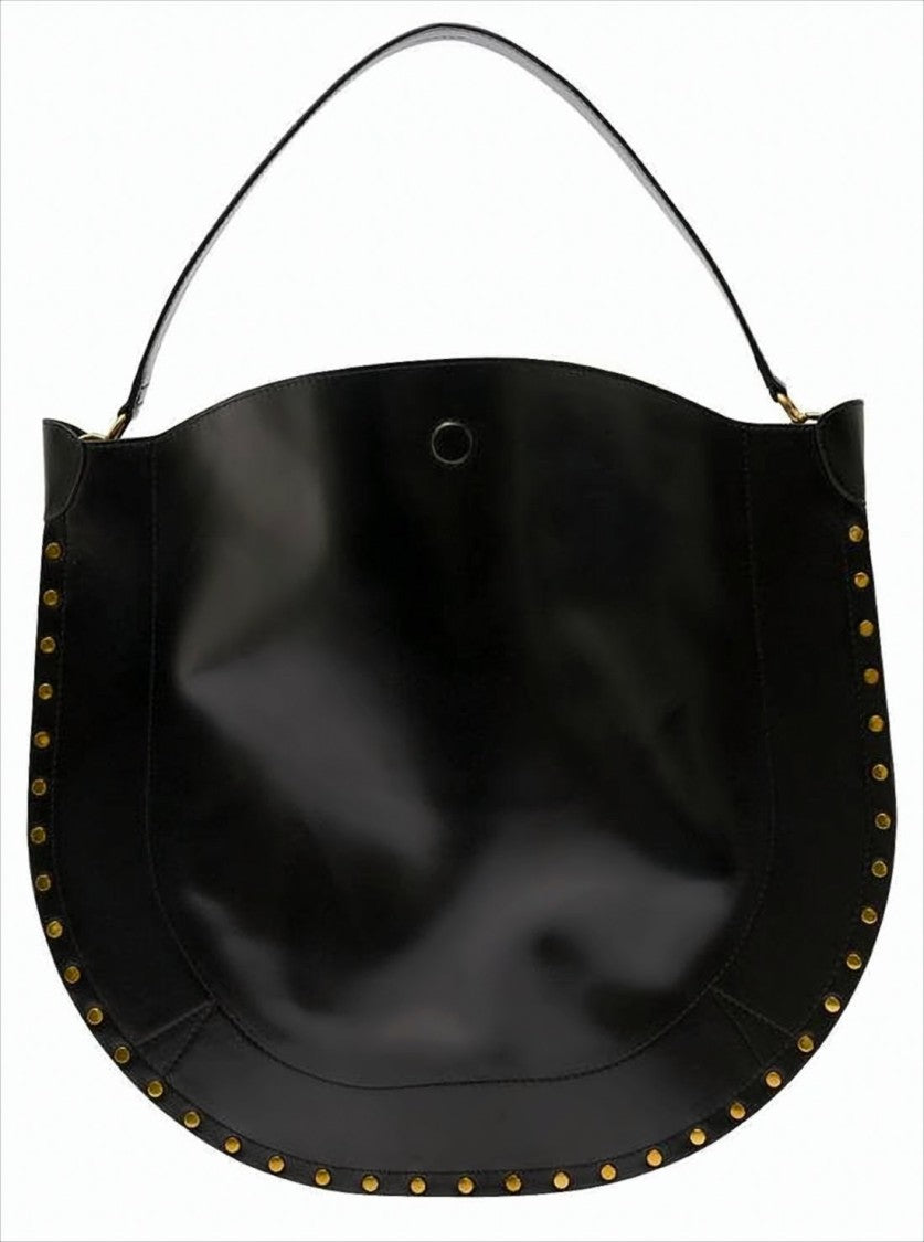 Crescent-Shaped Shoulder Bag with Gold-Tone Studs